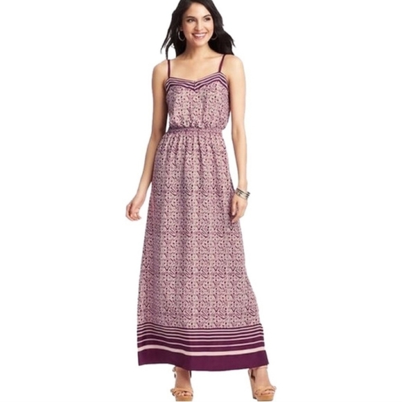 LOFT Printed Maxi Dress Purple Size L - Picture 3 of 11
